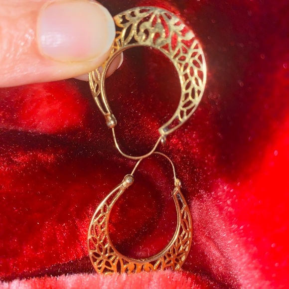 M14K REAL GOLD HANDMADE DIME SIZE CUBAN HOOP EARRINGS - Picture 3 of 13